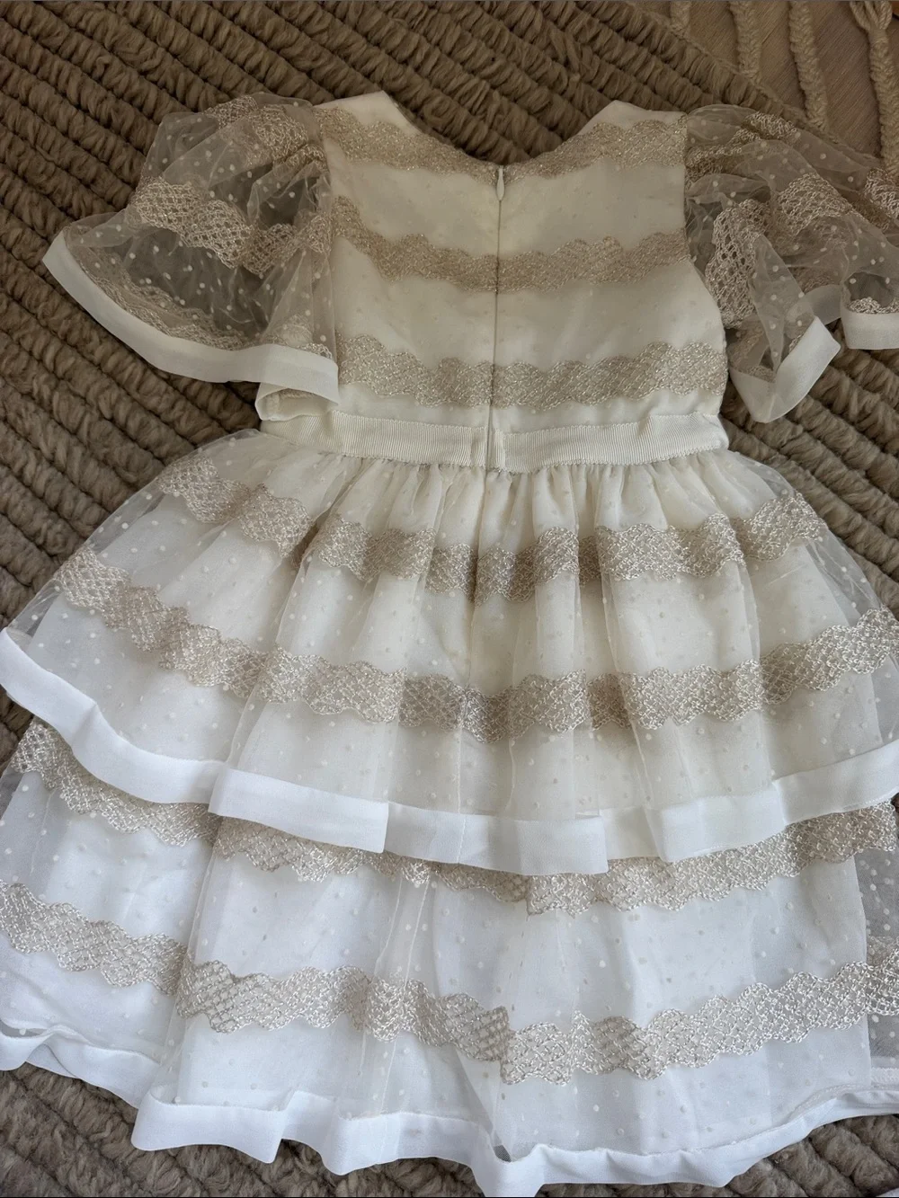 Elegant Ivory & Gold-Lace Girls' Formal Dress